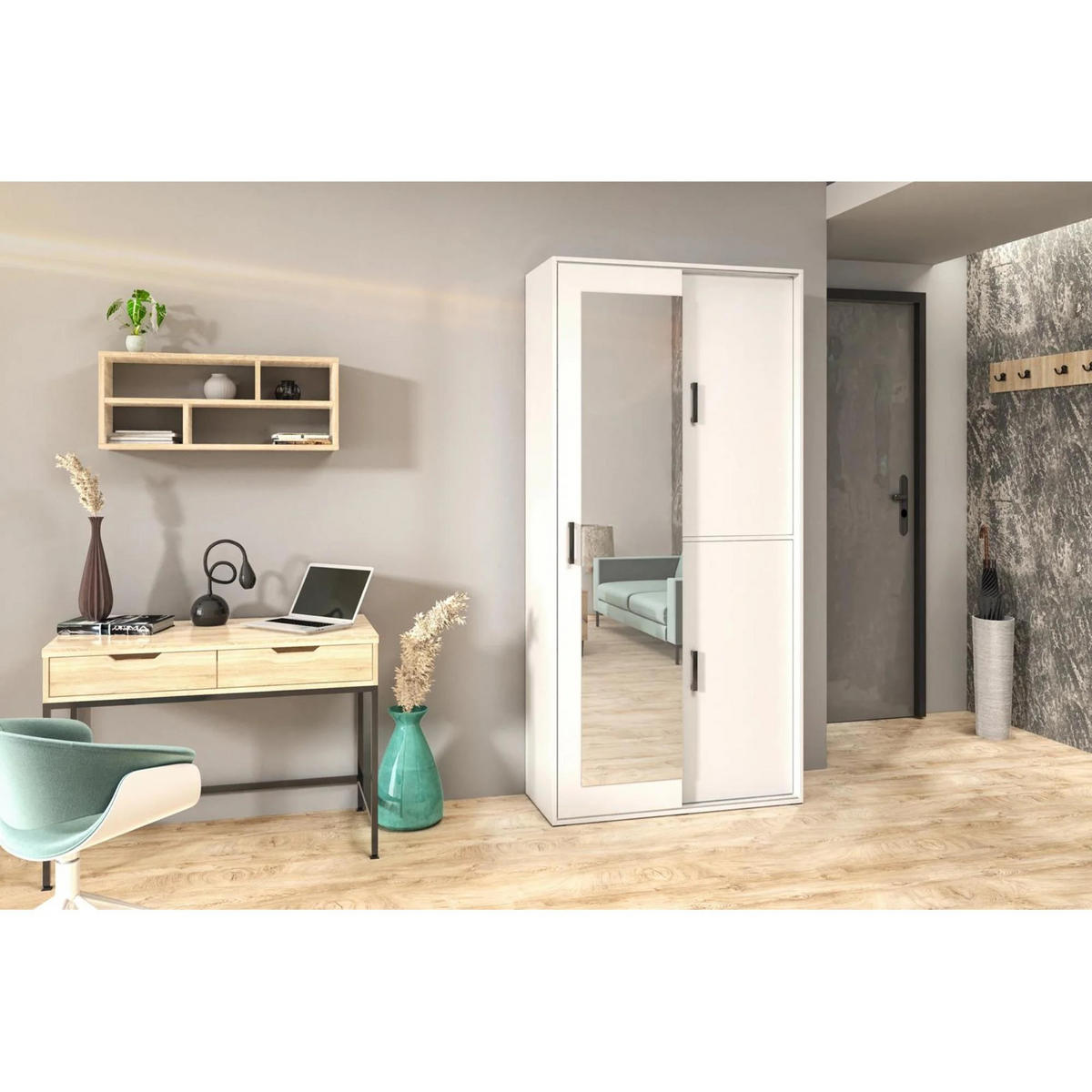 SCHWEBETÜRENSCHRANK Lano 100/205/40 cm 2-türig weiß - Weiß, Holzwerkstoff (100/205/40cm) - Beautysofa