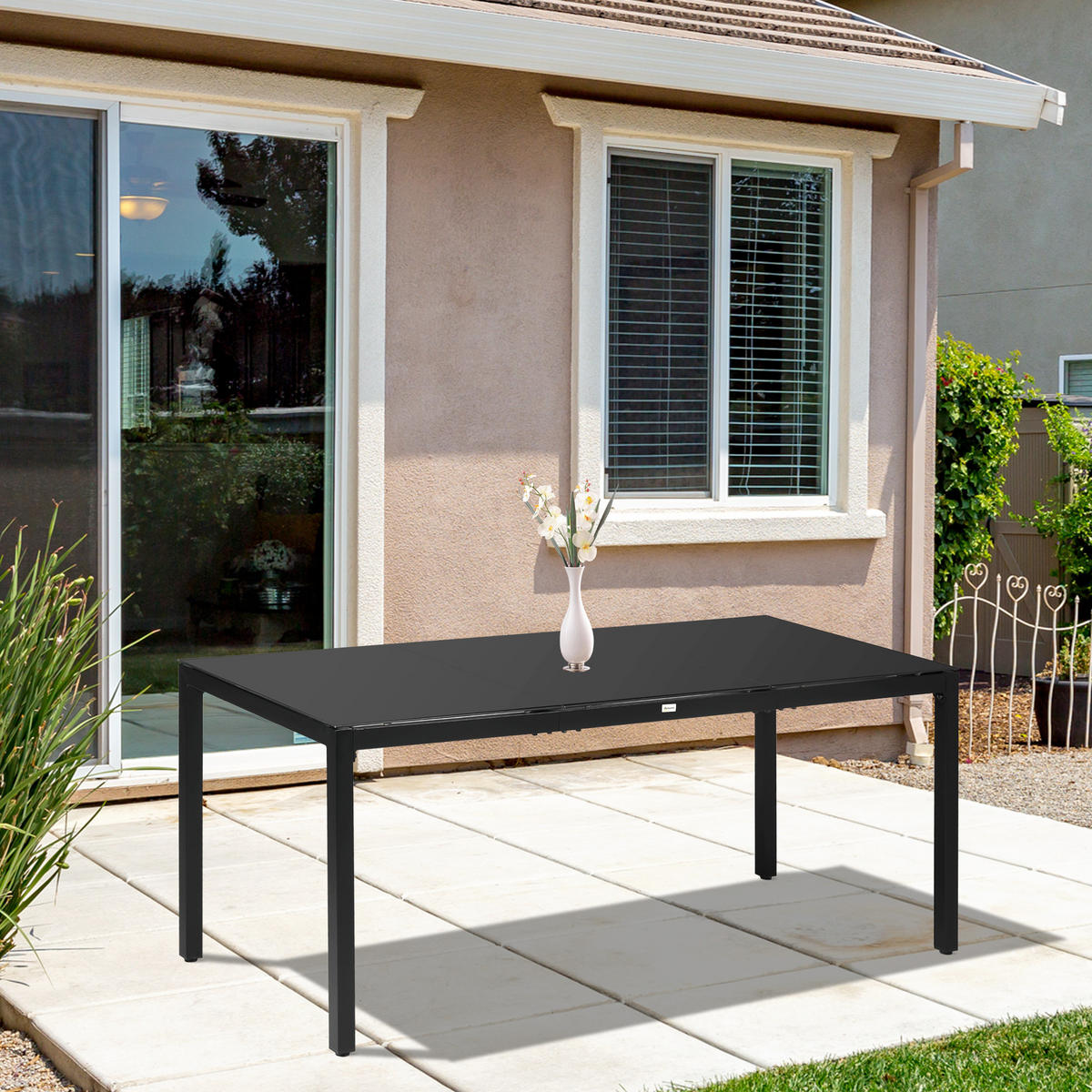 GARTENTISCH DE-14084 rechteckig 180x80 cm, gehärtetes Glas Schwarz - Schwarz, Metall (180/80/72cm) - ComfortXL