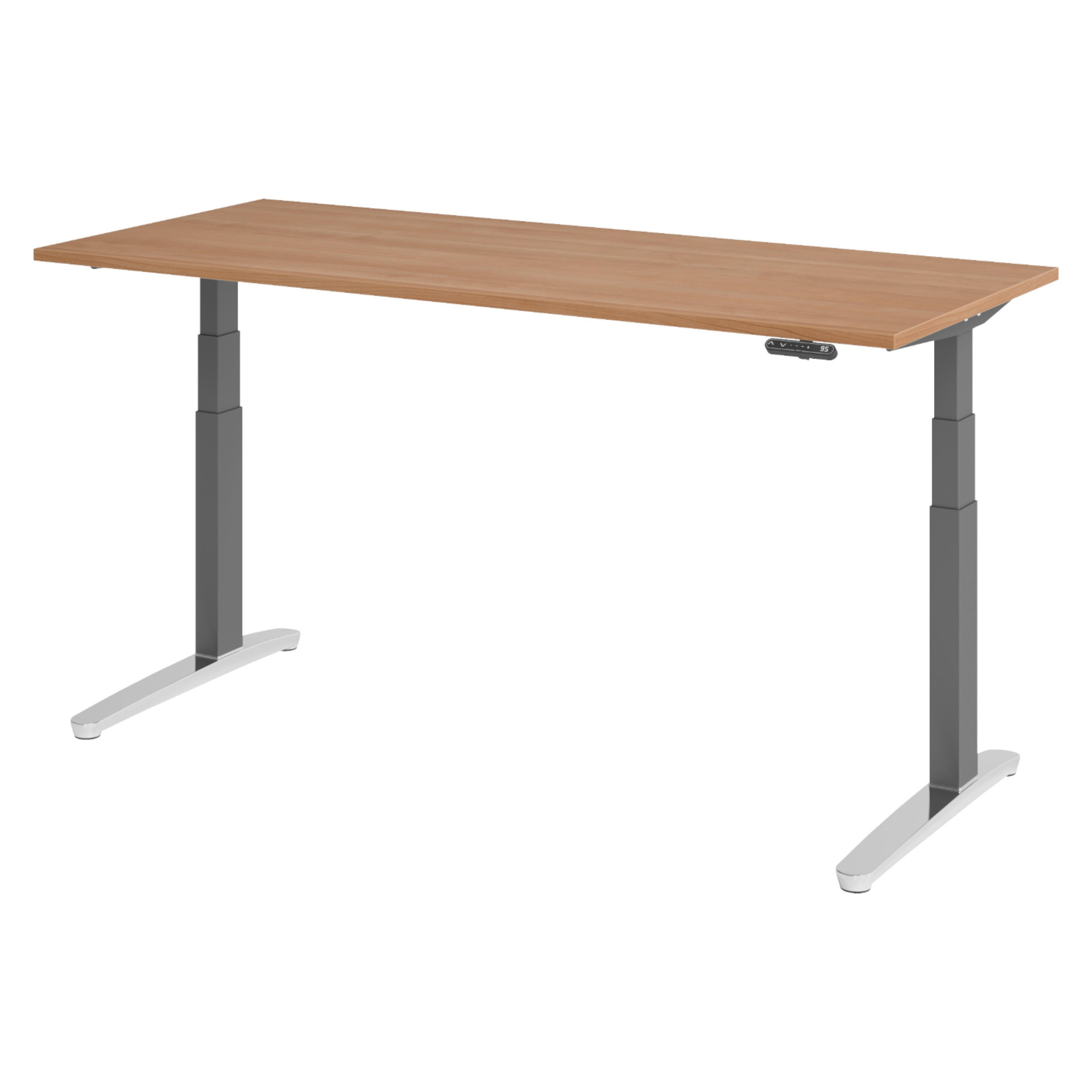 SCHREIBTISCH elektrisch XBHM 80/180/74 cm in Nussbaumfarben/Graphitfarben/Alu poliert - Nussbaumfarben/Graphitfarben, Holzwerkstoff (80/180/74cm) - bümö