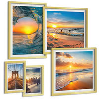BILDER SET 5er Set - 50x50 cm & 20x30 cm & 40x60 cm Goldrahmen - Brücken, Sonnenuntergänge, Stadt - Goldfarben, Kunststoff (40/60cm) - TULUP