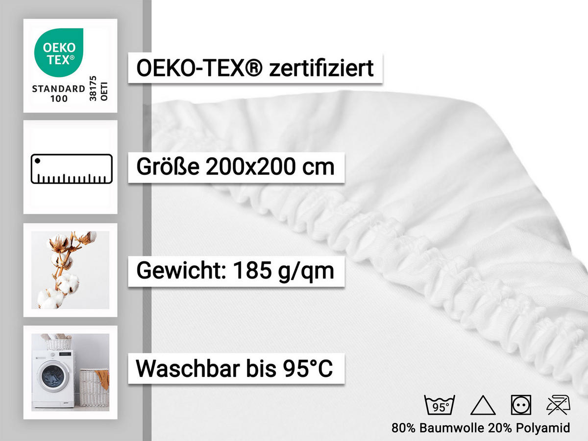 SPANNBETTLAKEN, 200x200 cm, 80% Baumwolle, 20% Polyamid, Weiß - Weiß, Textil (200/200cm) - Zollner