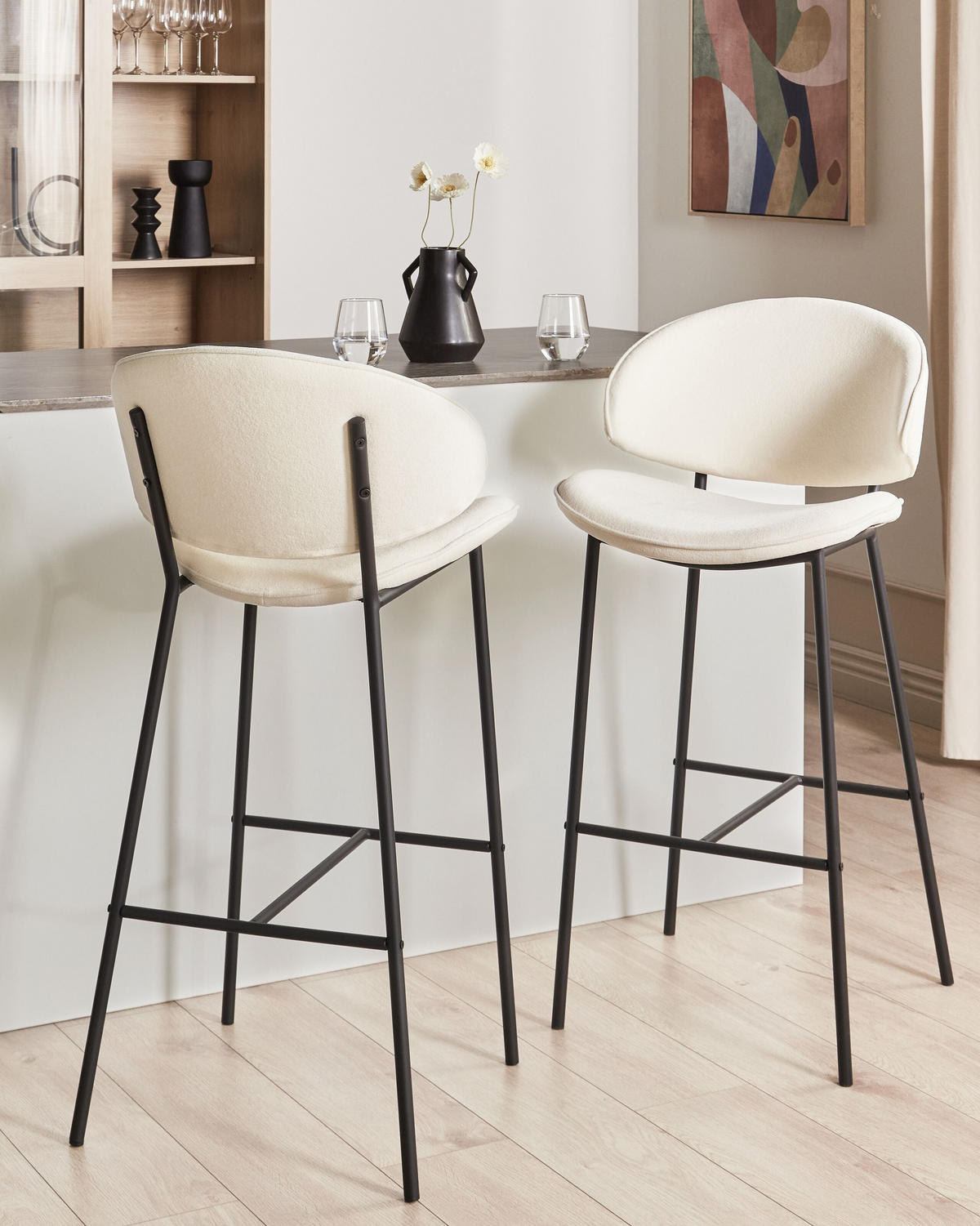 SCAUN DE BAR set de 2 bej deschis Kiana - bej, material textil (49/104/59cm) - Beliani
