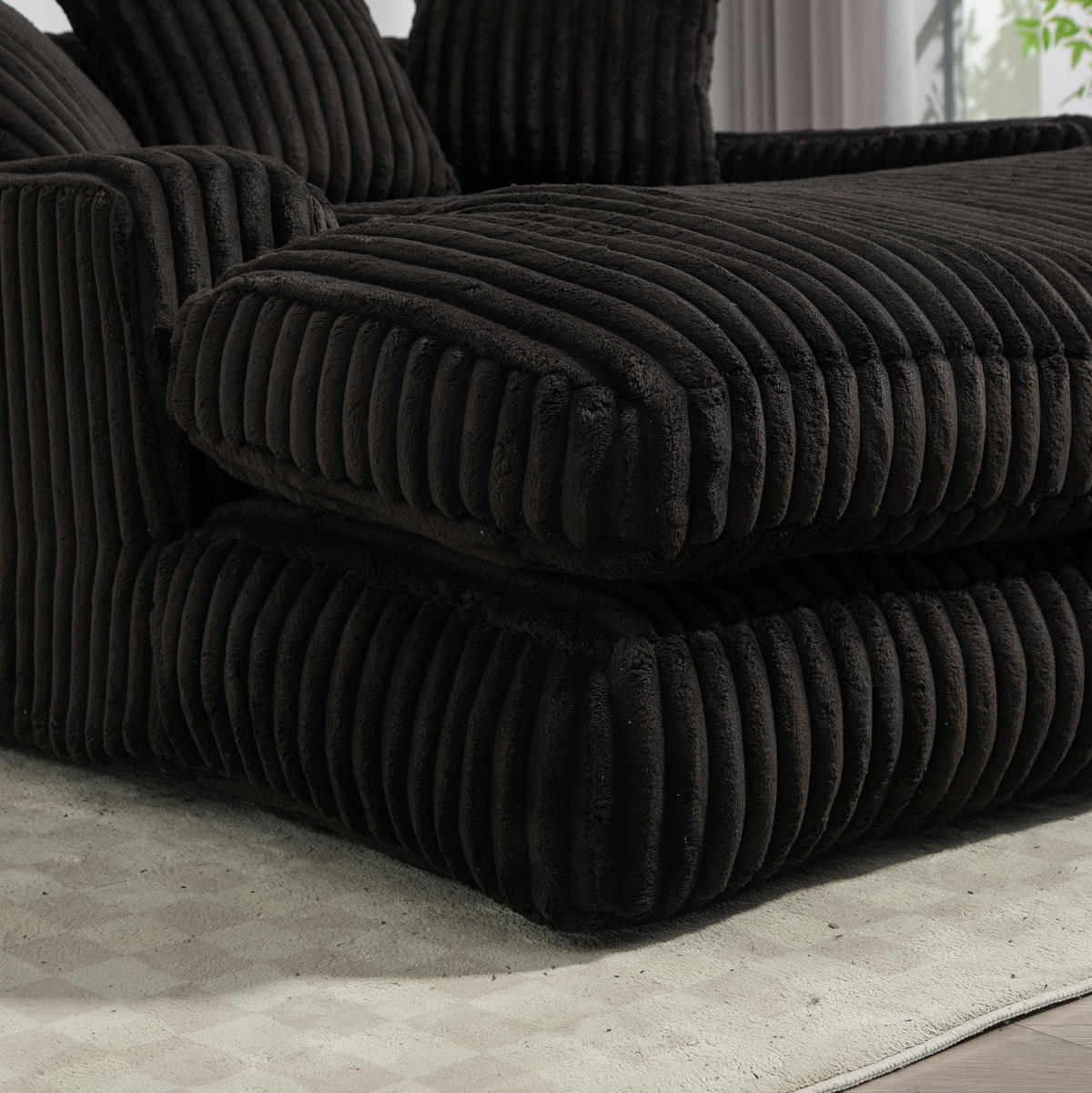 SOFA Chaiselongue 125 x 155 cm Cord Black inkl. 3 Kissen - Schwarz, Textil (155/63/125cm) - Meubliv