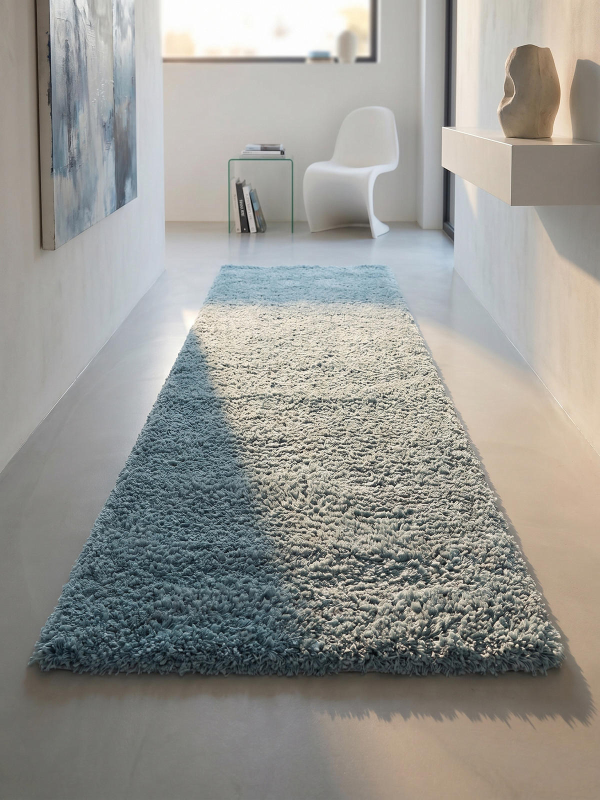 TEPPICH Hochflor Shaggy Einfarbig Weich Flauschig Waschbar Läufer Blau 80x250 cm – SALZACH - Blau, Textil (80/250cm) - KADIMA DESIGN