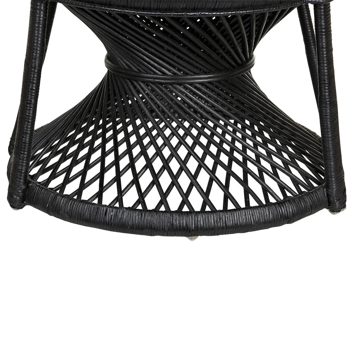 PFAUENSESSEL Rattan/Baumwolle schwarz Emmanuelle - Schwarz, Naturmaterialien/Textil (120/150/50cm) - Beliani