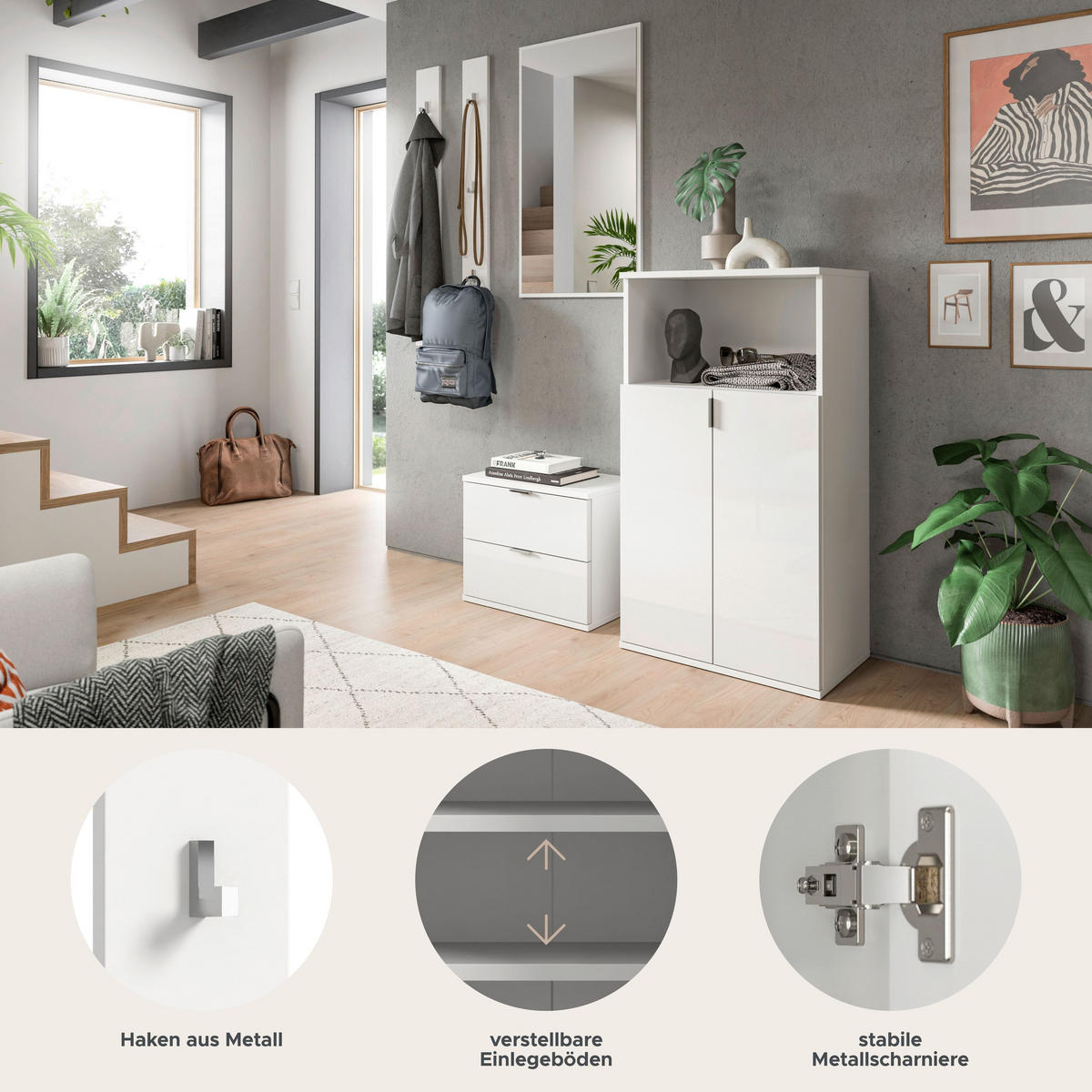 GARDEROBE Systemmöbel Projekt X 5tlg. Kombination , ca.179x191x37 cm - Weiß, Holzwerkstoff (179/191/37cm)