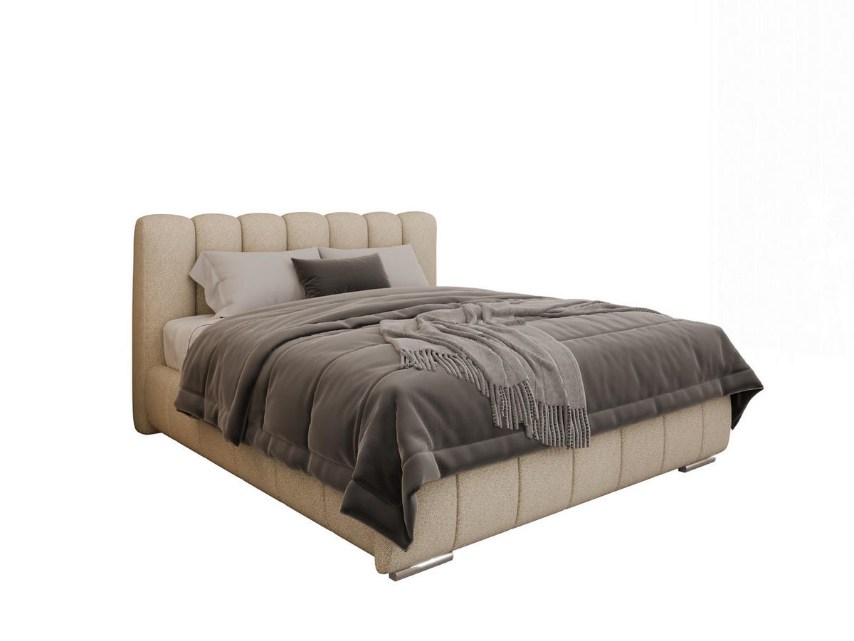 POLSTERBETT Zaira 160x200cm – Elegantes Polsterbett für modernen Wohnstil , Taschenfederkernmatratze Pocket KOKOS (20cm), beige - Beige, Holz - Panda Möbel