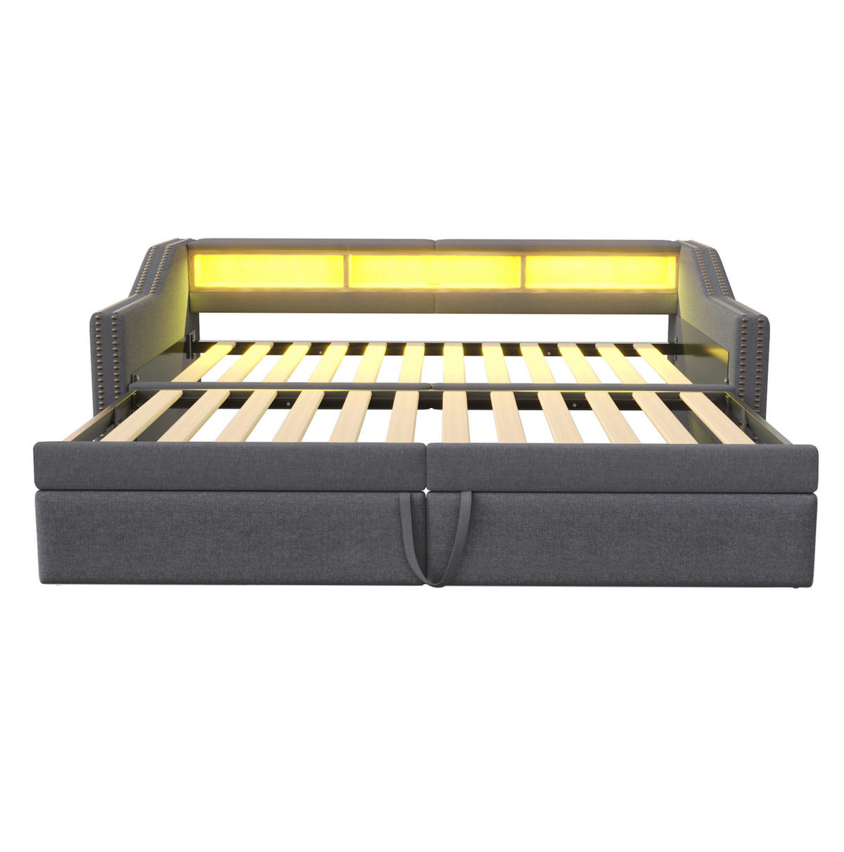 SCHLAFSOFA Ausziehbares 90/180/200 cm Dunkelgrau mit Multifunktionalem Staufach und LED-Licht - Dunkelgrau, Textil (90/200cm) - OKWISH