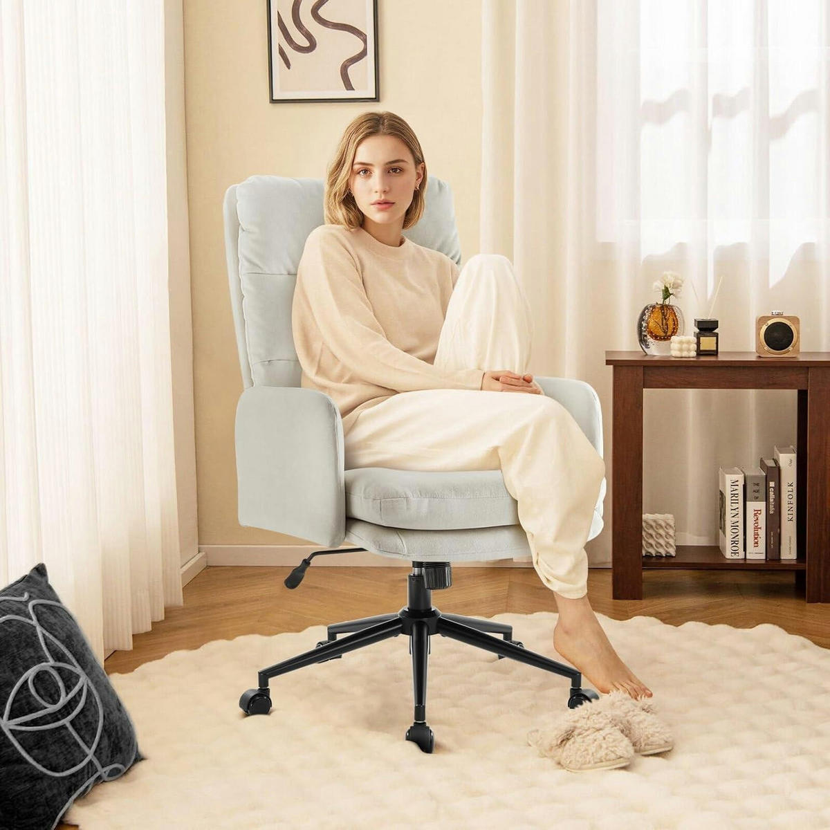 BÜROSTUHL mit Rollen und hoher Rückenlehne Beige - Beige, Textil (72/106/72cm)
