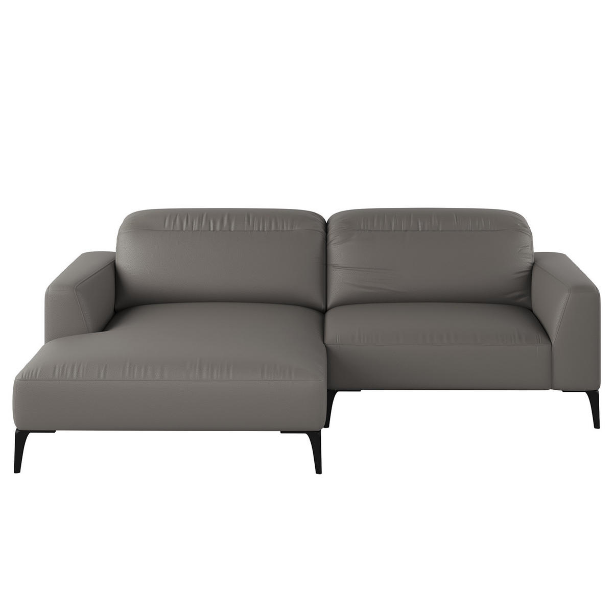 1,5-SITZER ECKSOFA mit Longchair - Schwarz/Grau, Leder/Metall (232/180cm) - home24