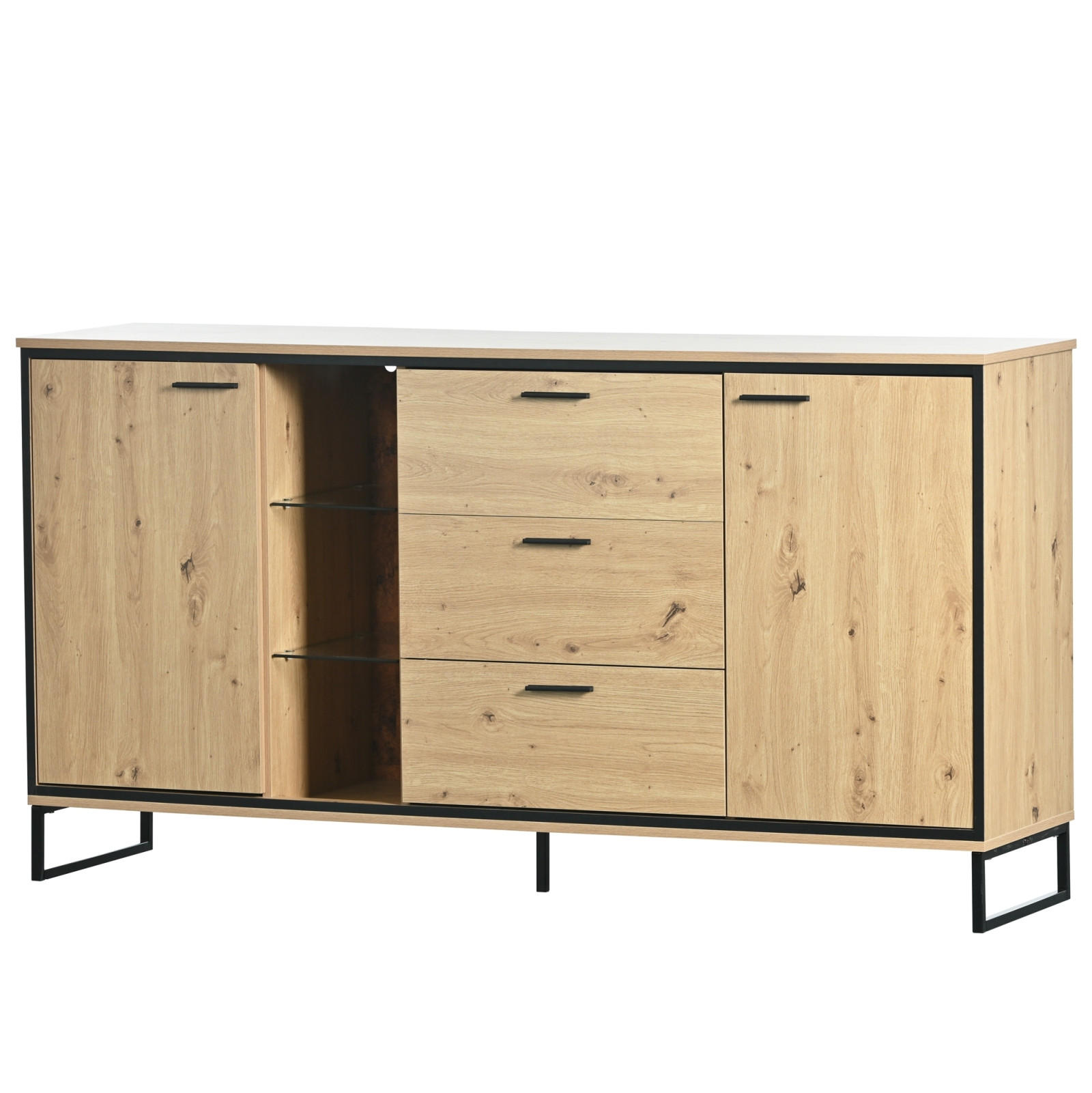 SIDEBOARD Holzfarben, 3 Schubladen, 2 Türen, verstellbarer Boden - Kastanienfarben, Holz (160/85/40cm)