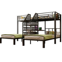 ETAGENBETT 90/200 cm mit LED-Beleuchtung, Schreibtisch, Stauraumtreppe, USB und Steckdose, Metall/MDF, Schwarz - Schwarz, Metall (90/200cm) - Redom