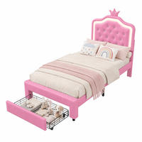 POLSTERBETT Princess Crown 90x200 cm mit höhenverstellbarem Kopfteil, PU, Lattenrost & LED-Beleuchtung, Rosa - Pink, Leder/Holz (90/200cm) - BursDany