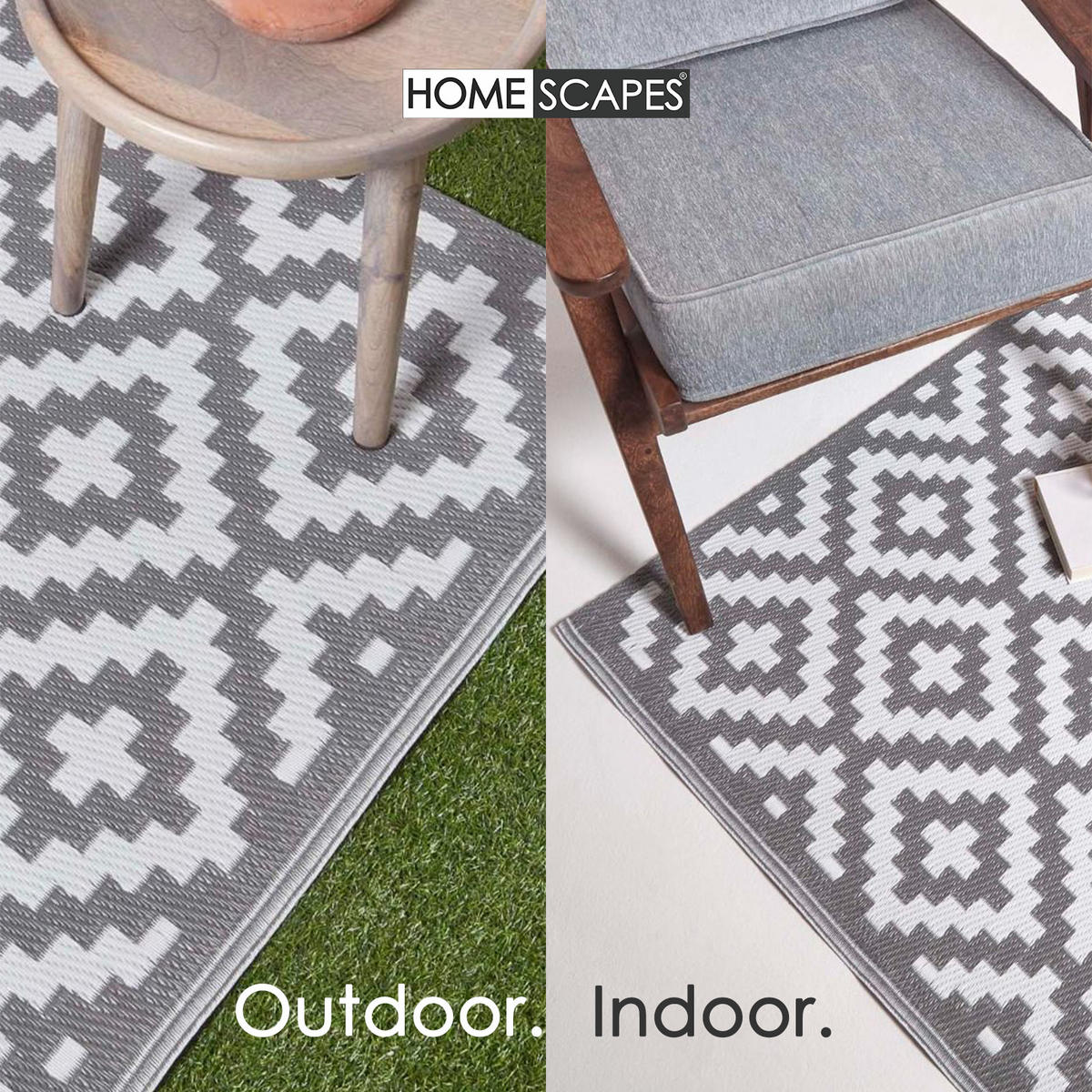 OUTDOORTEPPICH Zoe geometrisch gemustert 120/180 cm - Grau, Kunststoff (120/180cm) - Homescapes