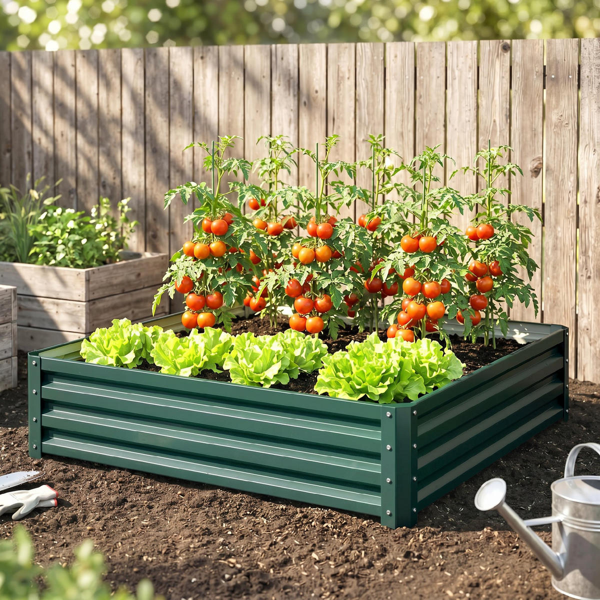 GARTENBEET DE-05447 Quadratisch, Stahl Grün - Dunkelgrün, Metall (120/30/120cm) - ComfortXL