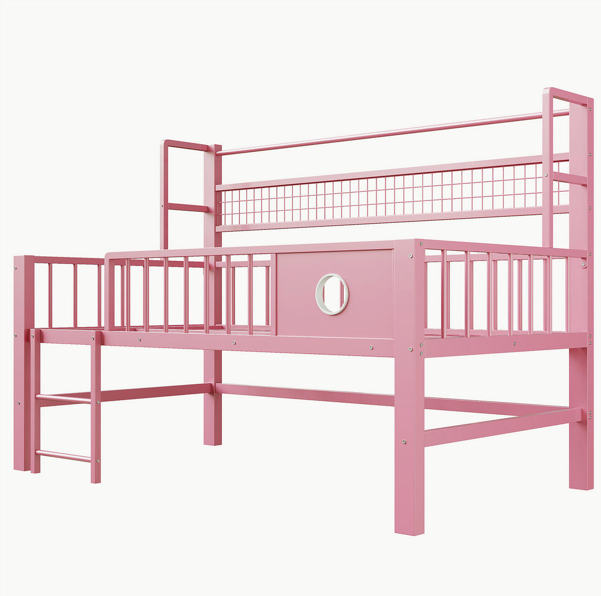 KINDERBETT 90/200 cm rosa aus Metall und MDF mit Stauraum - Rosa, Holzwerkstoff (90/200cm) - OKWISH