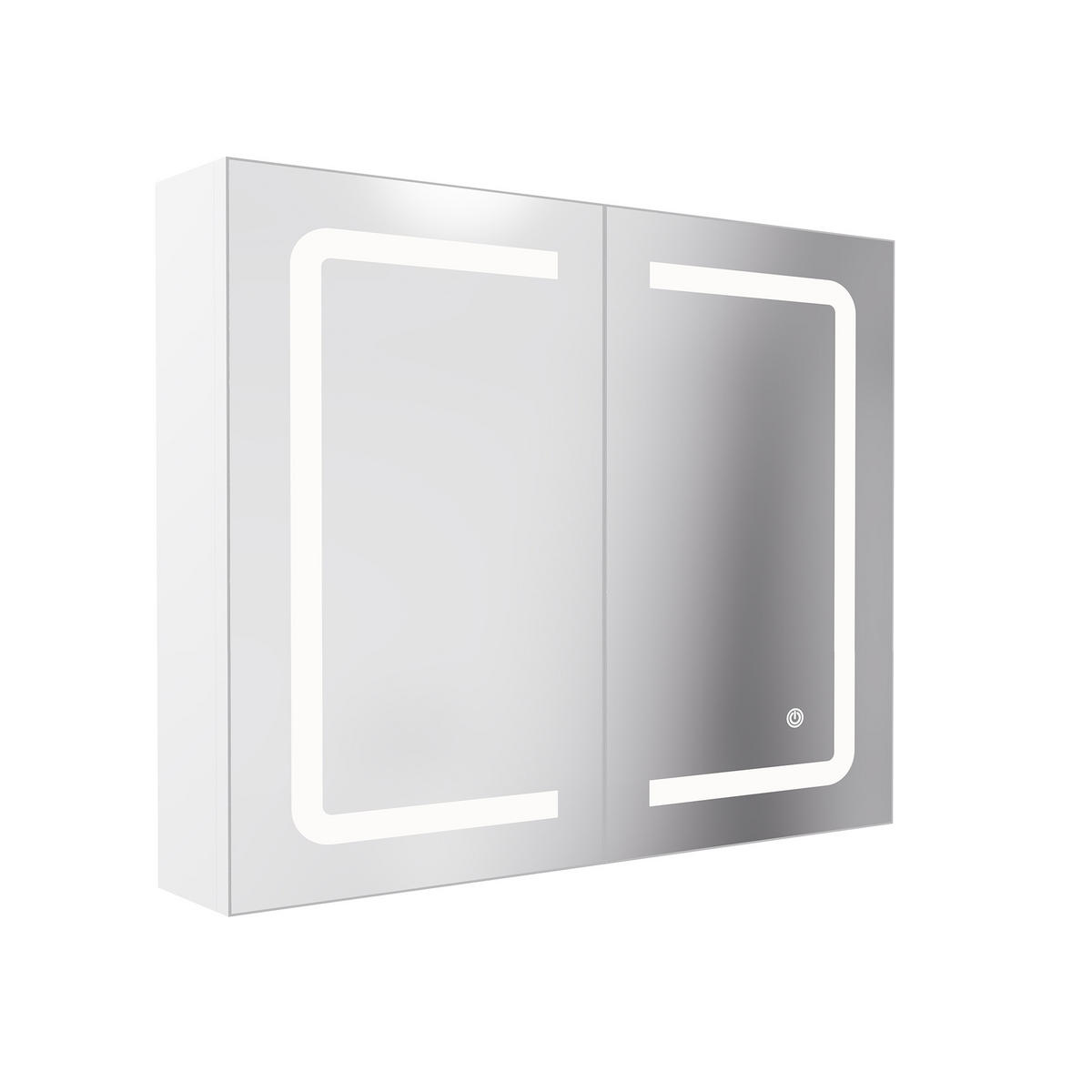 SPIEGELSCHRANK Badezimmerschrank mit LED-Beleuchtung, höhenverstellbaren Einlegeböden, drei Farbtemperaturen, Korpus, zweitüriger Schrank - Weiß, Holz/Holzwerkstoff (13.5/60/80cm) - WoodenAura