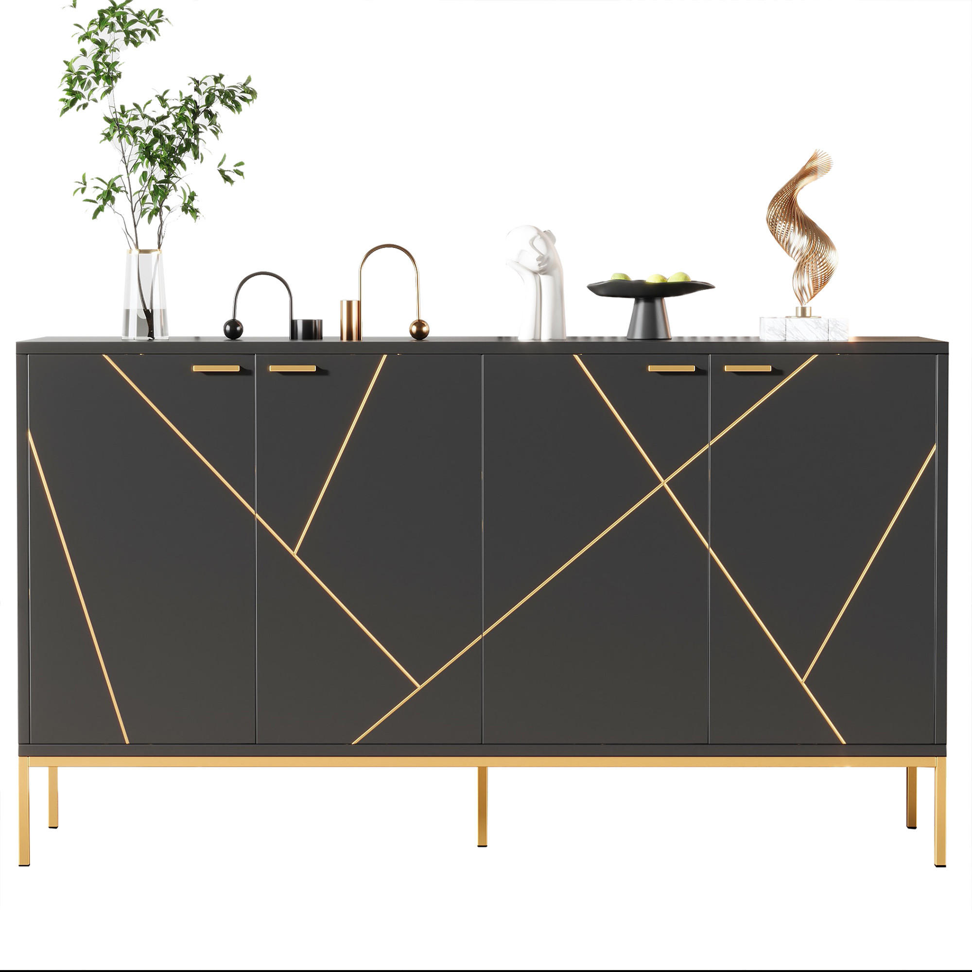 SIDEBOARD mit verstellbaren Regalböden, MDF Metallfüße 18cm Bodenfreiheit - Goldfarben/Schwarz, Holzwerkstoff/Metall (150/80/40cm) - EVRYAE