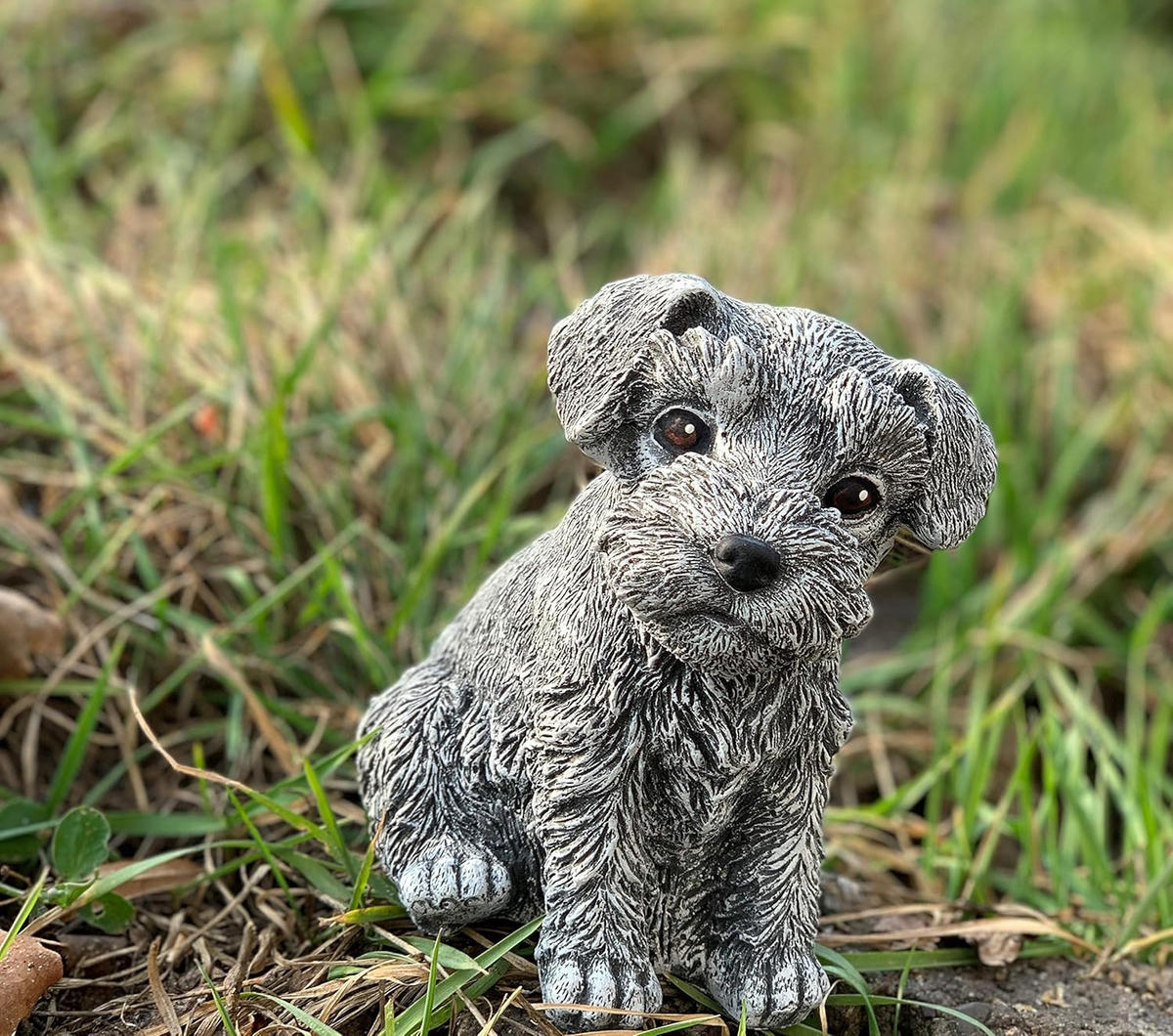 STEINFIGUR Hund Schnauzer Gartenfigur frostfest wetterfest - Grau, Stein (14/14/9cm) - stoneandstyle