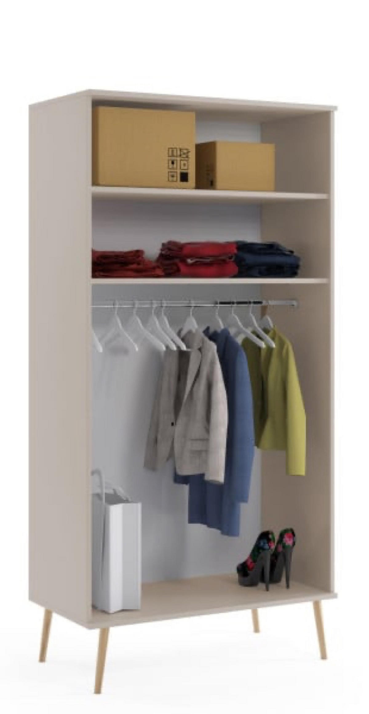 SCHRANK Kaschmir Boho Tiefe Holzbeine 2 Regale Und Kleiderstange - Kaschmir/Eichefarben, Holzwerkstoff (100/202/52cm) - Sepro Meble