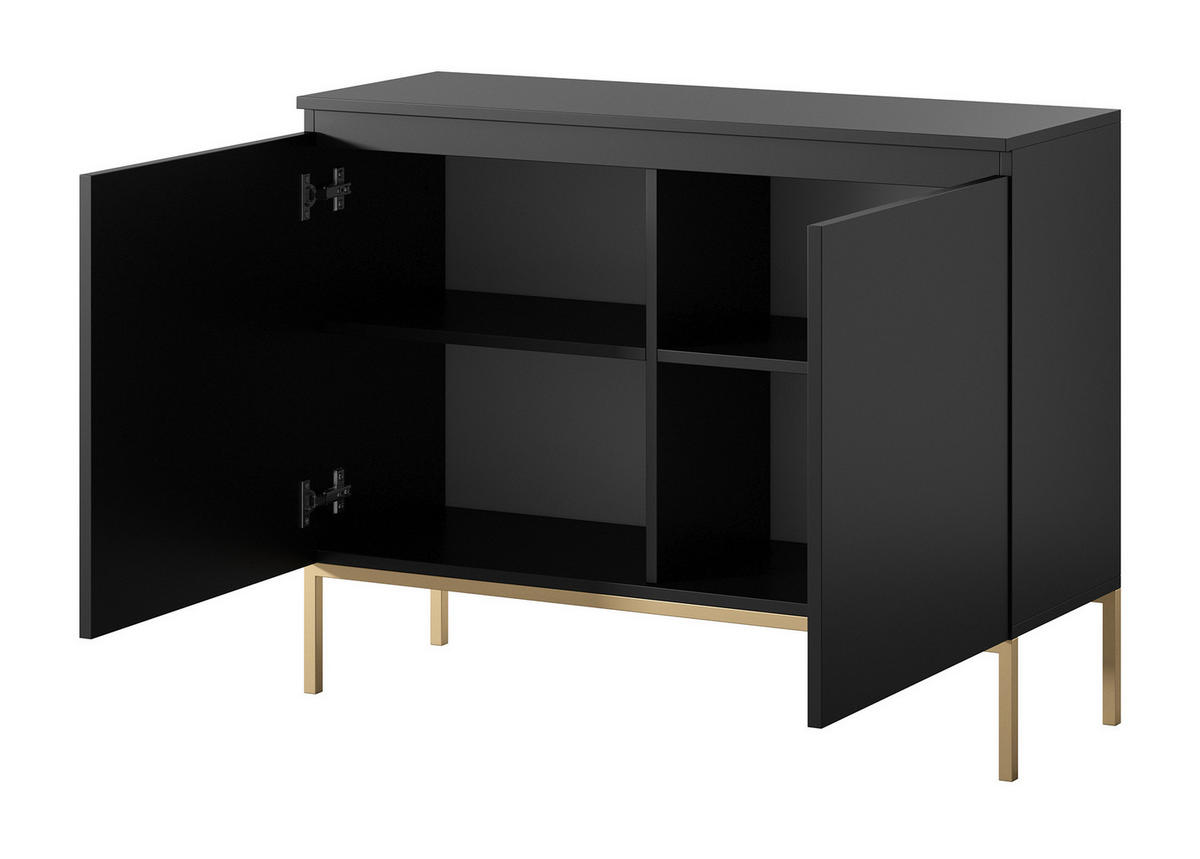 SIDEBOARD Bemmi Schwarz mit goldenen Metallbeinen 100 cm - Goldfarben/Schwarz, Holzwerkstoff/Metall (100/77/35cm) - Selsey