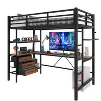 HOCHBETT 90/200 cm Schwarz aus Metall und MDF mit Schreibtisch - Schwarz, Metall (90/200cm) - OKMYHOME