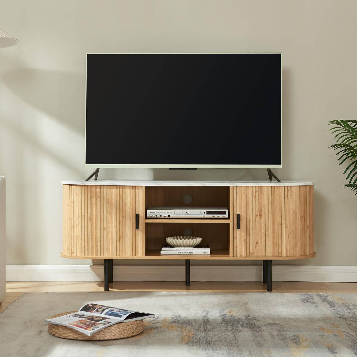 TV-ELEMENT Tvedestrand - Schwarz/Weiß, Holzwerkstoff/Metall (140/55/40cm) - [en.casa]