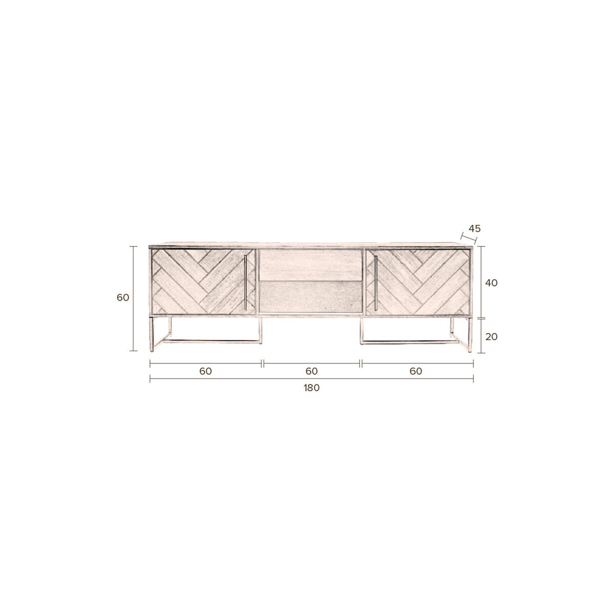 SIDEBOARD Klasse Nierdig Dunkelbraun - Braun, Holz (180/60/45cm) - Dutchbone