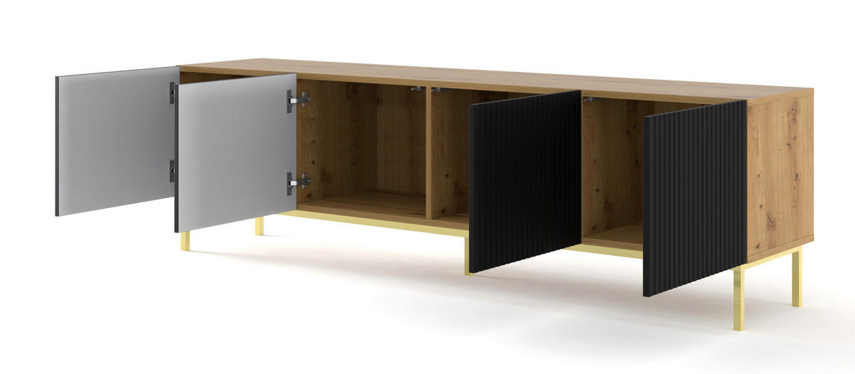 TV LOWBOARD Artisan Eiche, Schwarz, Gold 200/58/42 - Goldfarben/Schwarz, Holzwerkstoff (200/58/42cm) - RAUMHIRSCH FURNITURE