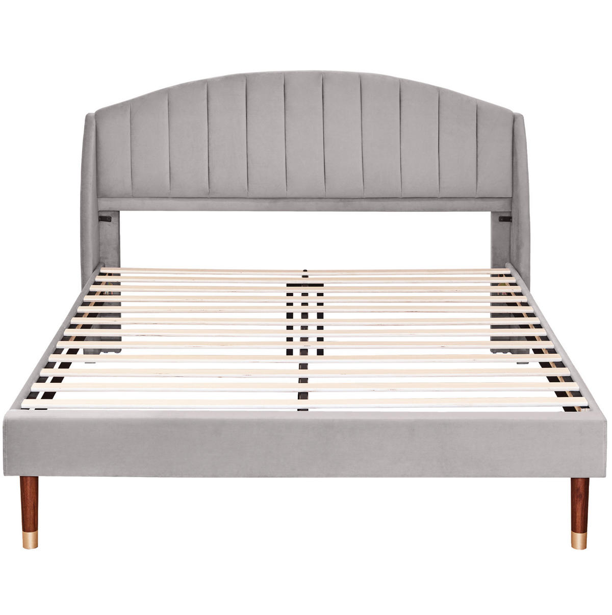 POLSTERBETT aus Samt 160x200 cm in Grau mit Lattenrost & Kopfteil - Grau, Textil (160/200cm) - Modfu