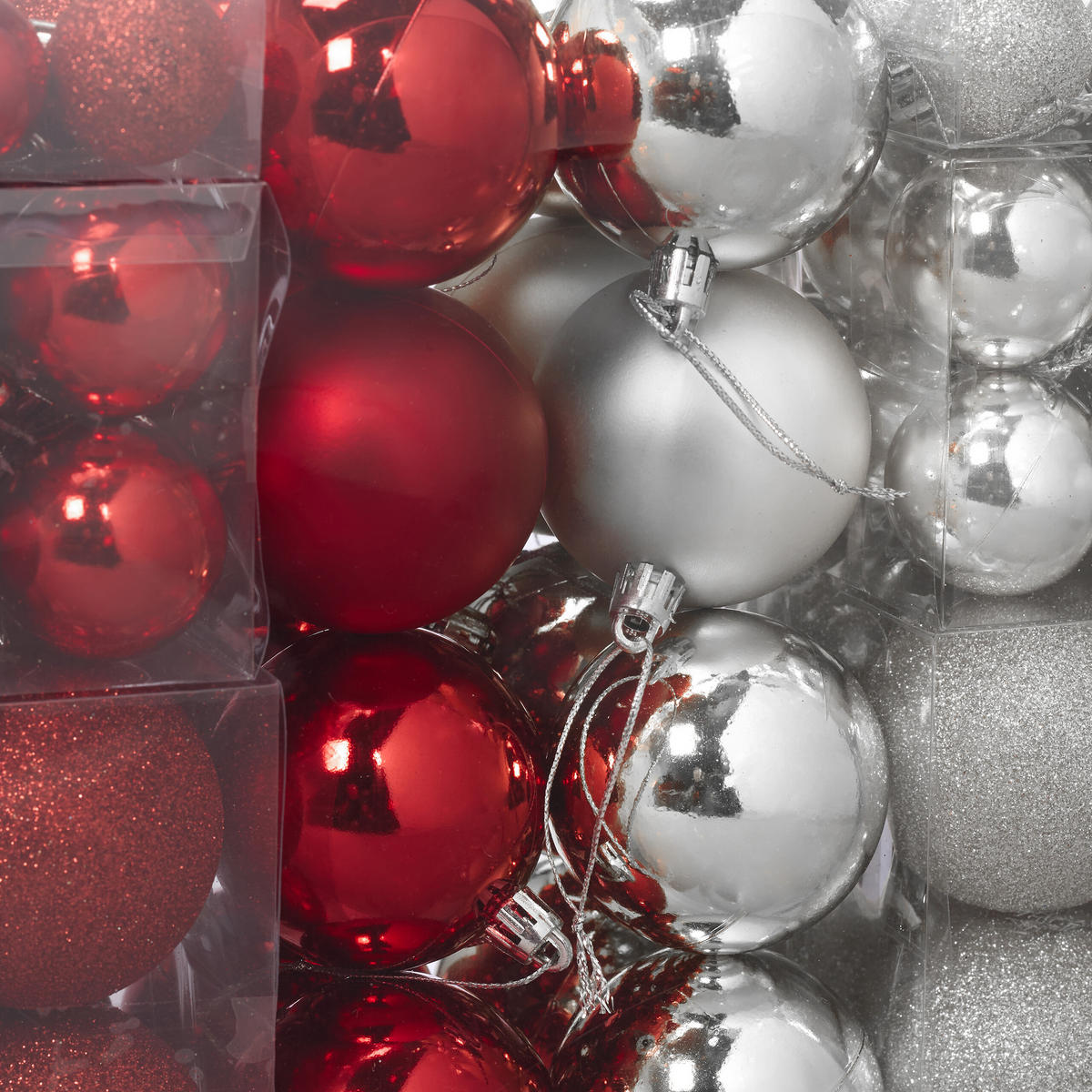 WEIHNACHTSKUGELN Silber Rot Set-100 - Rot/Silberfarben, Kunststoff (6/7/6cm) - Relaxdays