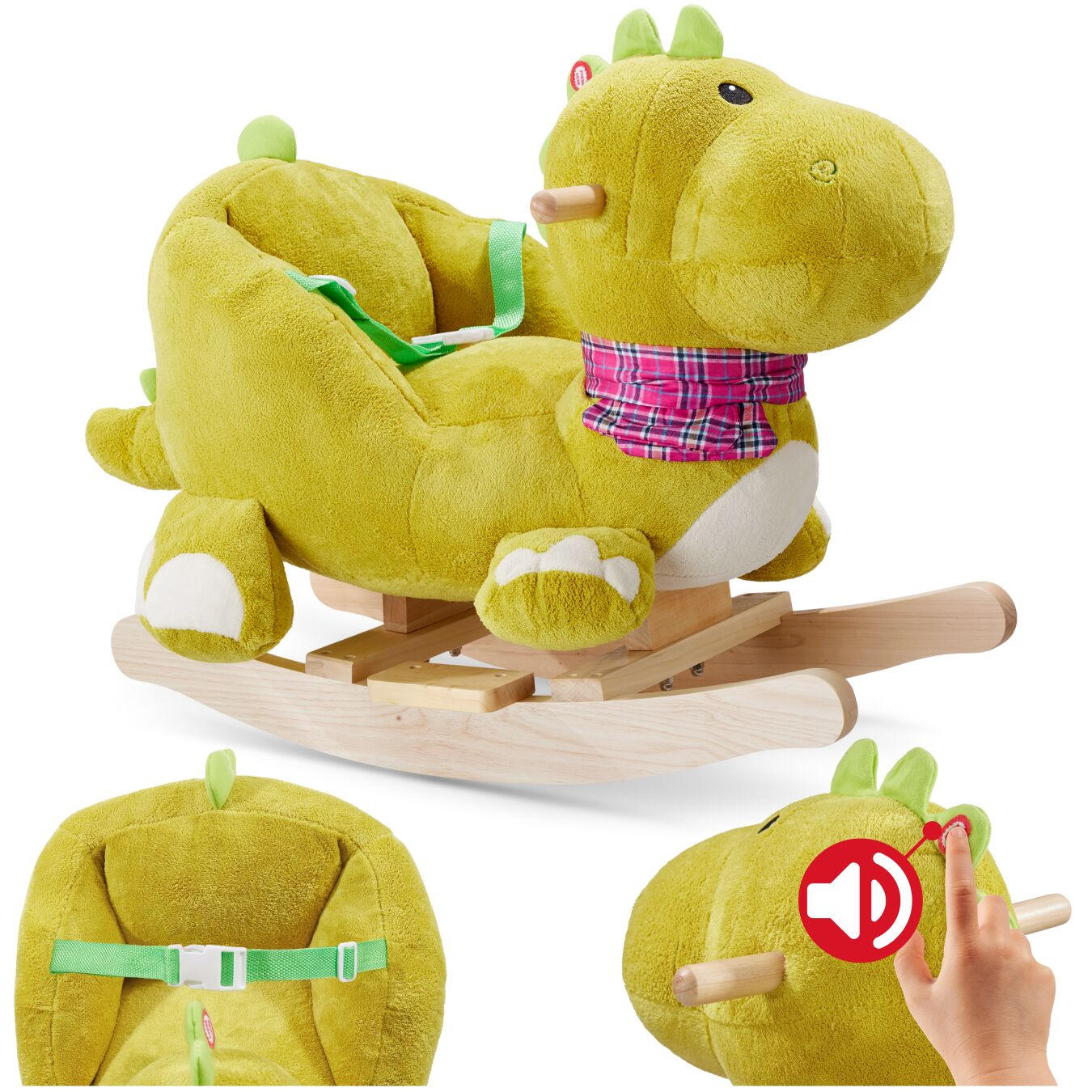 SCHAUKELTIER Dinosaurier ,massive Holzkufen, ab 12 Monaten geeignet,grün - Grün, Textil (35/50/70cm) - tectake