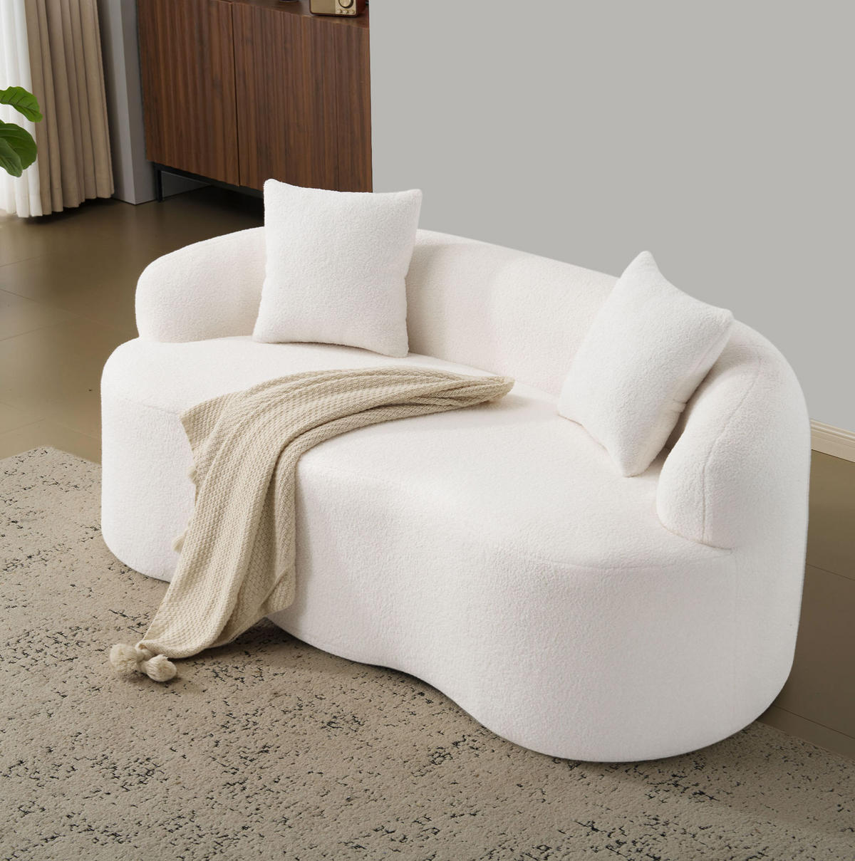 SOFA 2-Sitzer geschwungen White mit 2 Kissen - Weiß, Kunststoff (170/70/89cm) - Meubliv