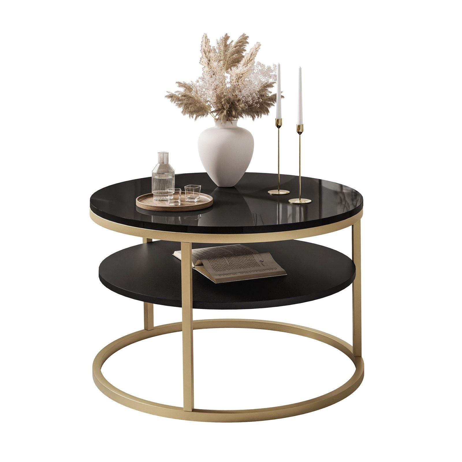 COUCHTISCH CIRI SLIM mit Regal Hochglanz - Goldfarben, Holzwerkstoff (60/60/42cm) - Lookway