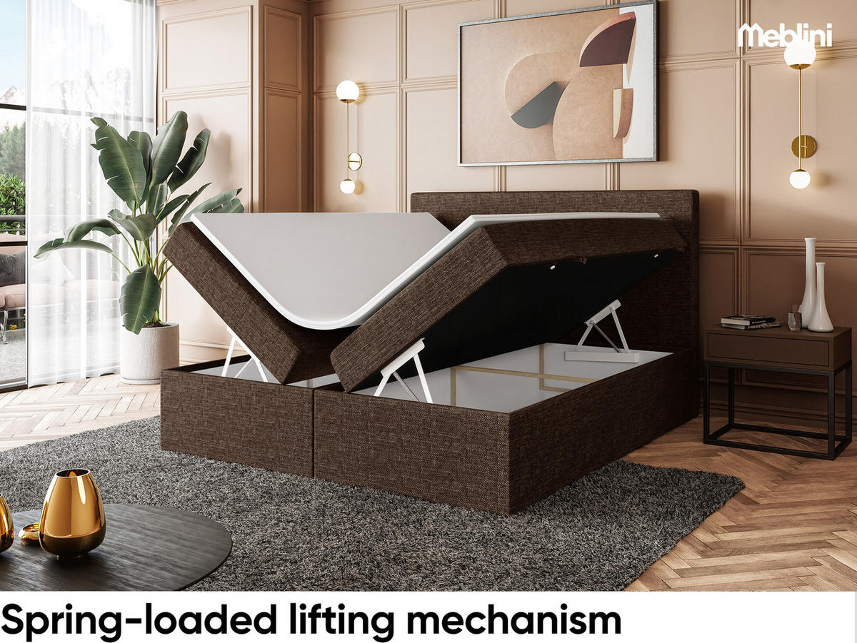 BOXBETT ZLATAN 160x200 cm in Braun Webstoff - Schwarz/Braun, Holz/Holzwerkstoff (160/200cm) - Meblini