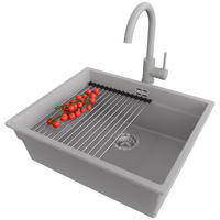 GRANITSPÜLE Praga Slim, 2-er set Grau 56/47 cm 1 Becken + Küchenarmatur 32/20 cm + Ablauf-Set + Aufrollbare Abtropffläche ab 60er Unterschrank - Chromfarben/Grau, Kunststoff (56/20/47cm) - Primagran