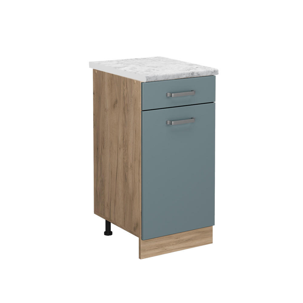 KÜCHENUNTERSCHRANK R-Line Blau-Grau 40 cm AP Marmor - Eiche Wotan/Blaugrau, Holzwerkstoff (40/81.6/60cm) - Vicco