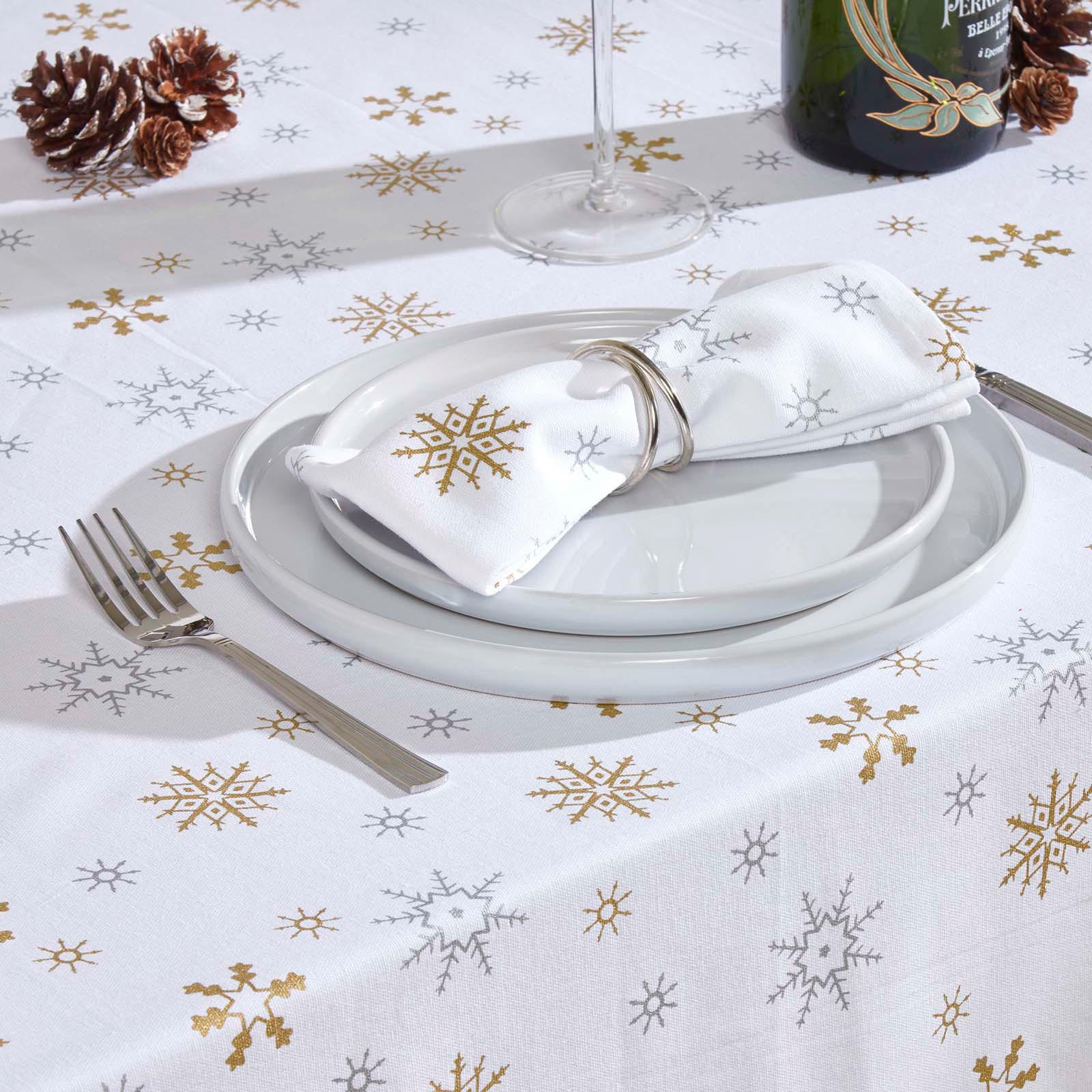 Weihnachtliche Tischdecke Mit Schneeflocken-Muster - Weiße Runddecke Ø 152 Cm Für Esstisch & Festtafel | Rutschfest & Waschbar