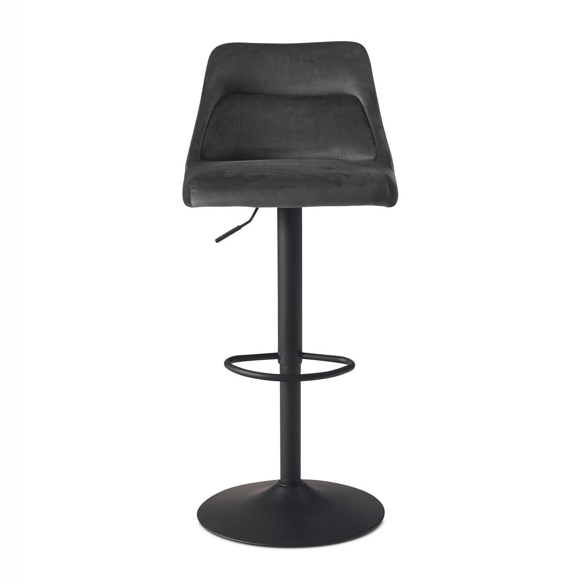 BARHOCKER Samt Lehne Höhenverstellbar Trompetenfuß Gepolstert, Grau 45x51x106 cm - Schwarz/Grau, Textil/Metall (45/106/51cm) - KADIMA DESIGN