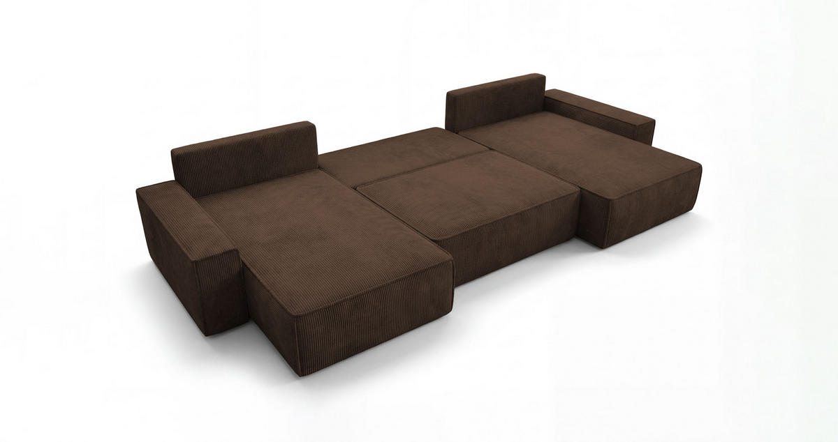 ECKSOFA CALIFORNIA U-Form braun Cord POSO 6 - Schlaffunktion, Bettkasten - Braun, Textil (385/185cm) - Cornero