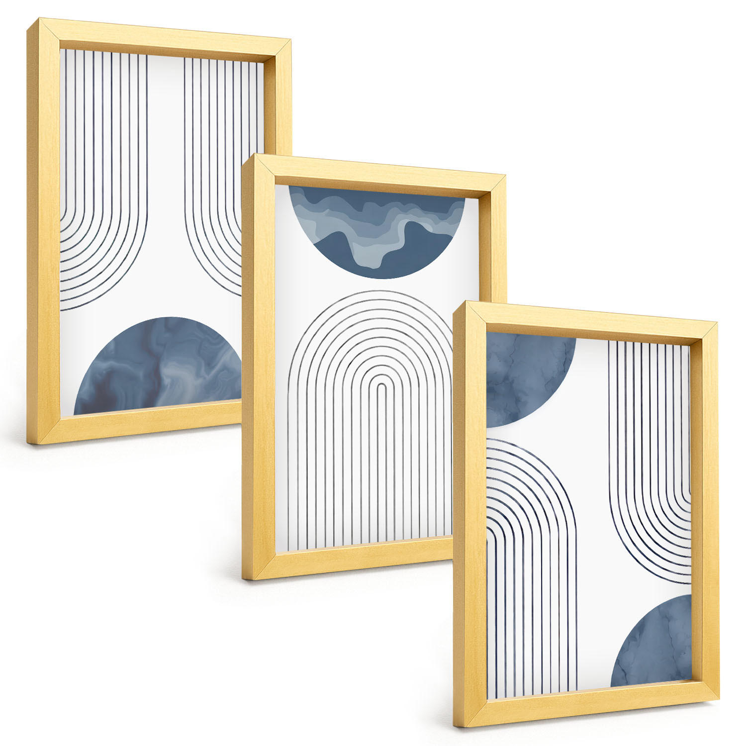 BILDER SET 3er Set - 20x30 cm Goldrahmen - Abstrakte blaue Muster - Goldfarben, Kunststoff (20/30cm) - TULUP