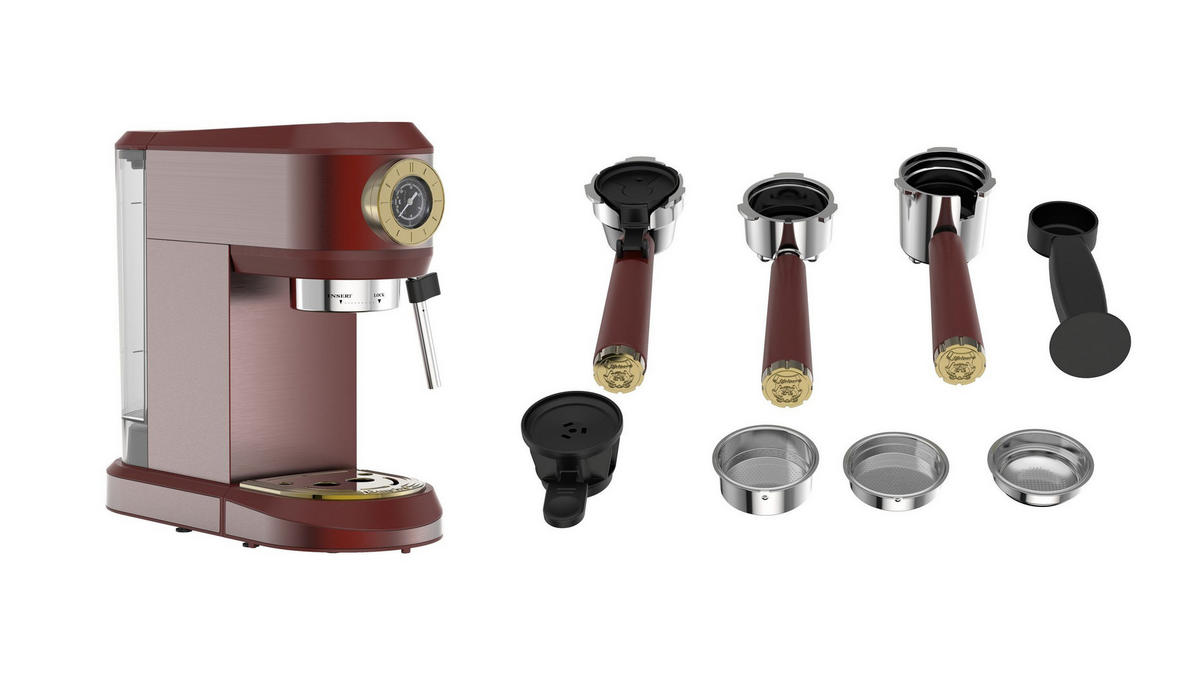 KAFFEEMASCHINE KA 2005 RotEm, Bordeaux , 19 bar, Siebträger-Espressomaschine - Bordeaux, Metall (14.5/31/29.5cm) - Kaiser Küchengeräte