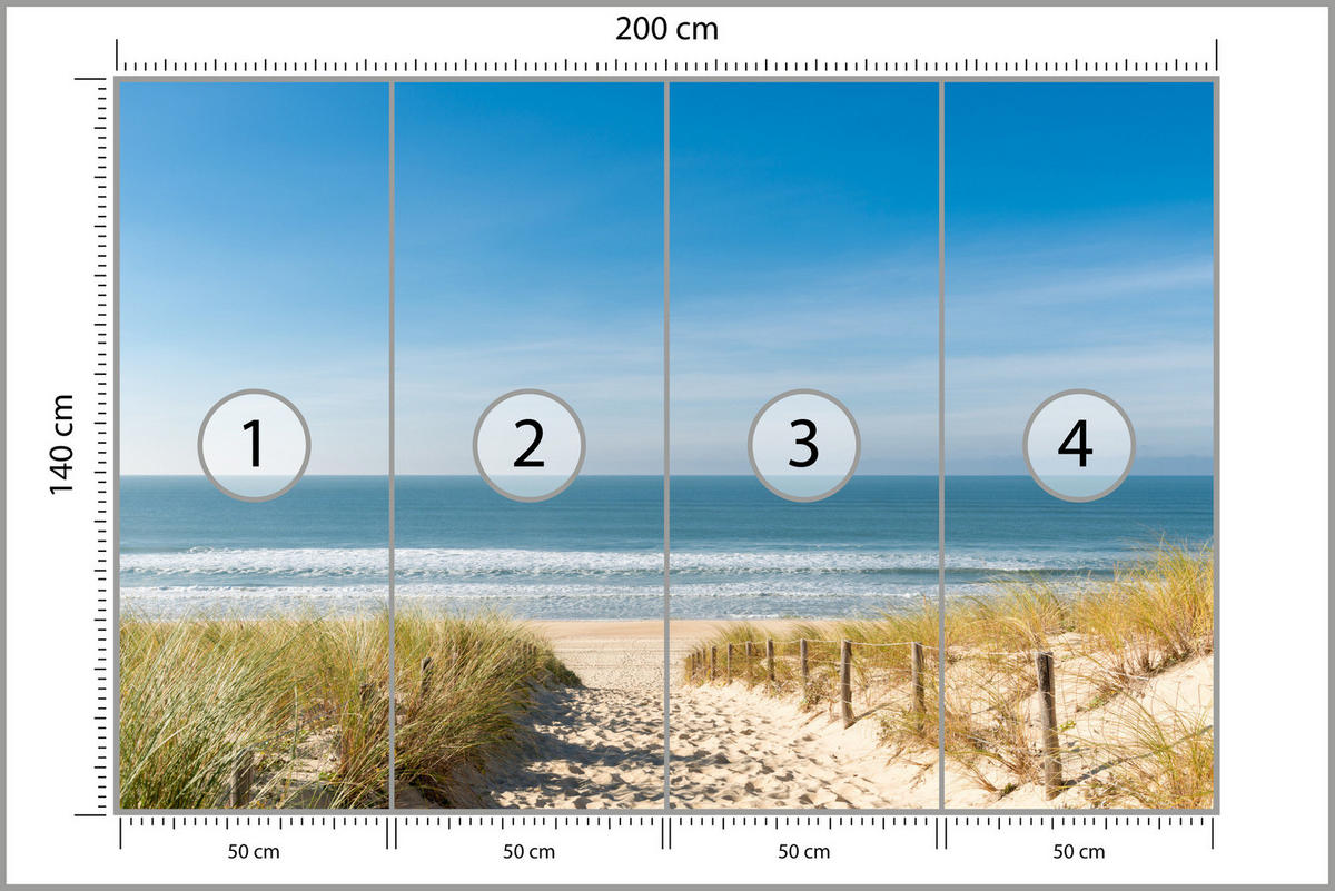 FOTOTAPETE Strand Meer Landschaft 3D 200x140 - Blau/Beige, Papier (200/140cm) - Muralo