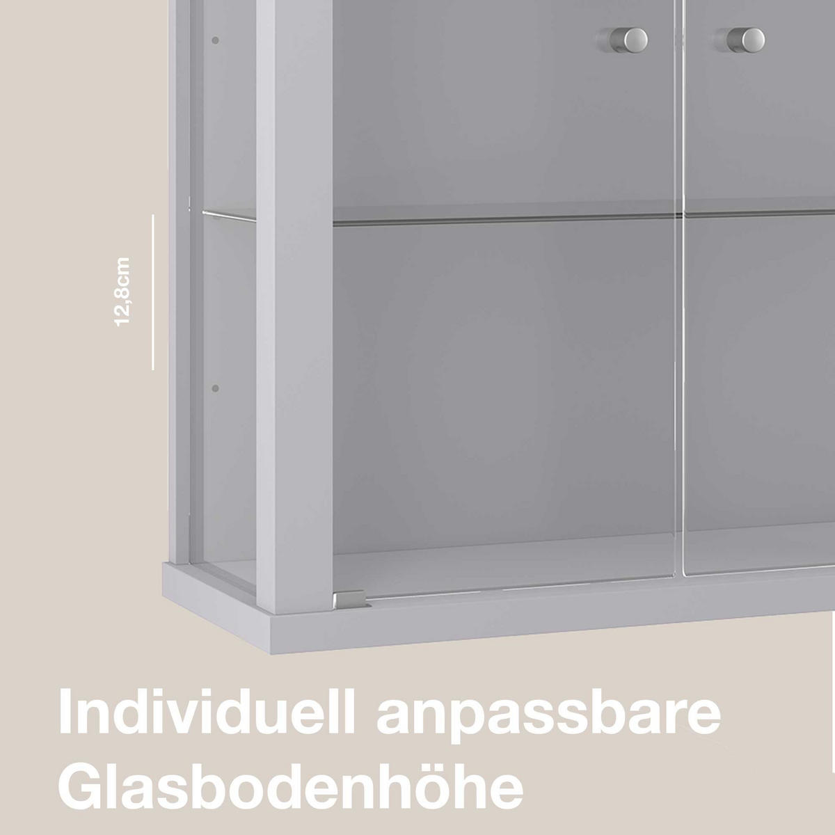 HÄNGEVITRINE 25/60/80 cm mit 2 höhenverstellbaren Glasböden - Transparent/Silberfarben, Glas/Holzwerkstoff (60/80/25cm) - K-Möbel