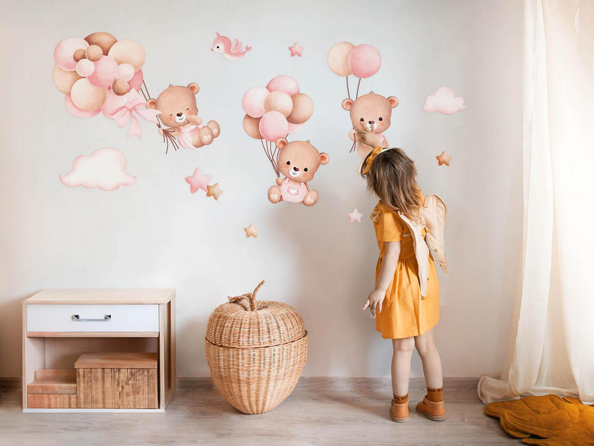 AUFKLEBER 100x154 cm Bären Ballons - Pink, Kunststoff (100/154/0.1cm) - TULUP