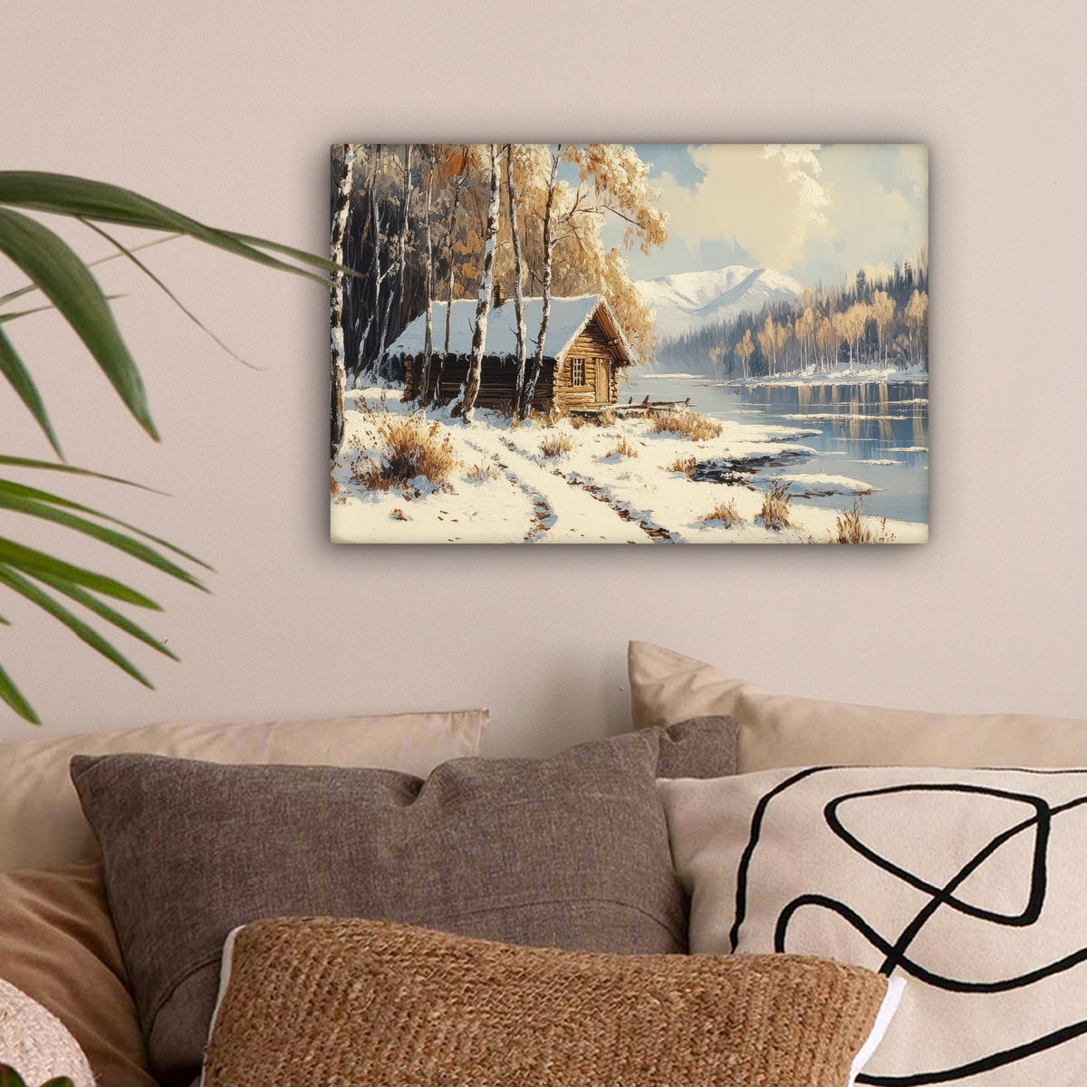 LEINWANDBILD Winter - Schnee - Zuhause - Natur 30x20 cm - Hellbraun, Textil (30/20cm) - MuchoWow