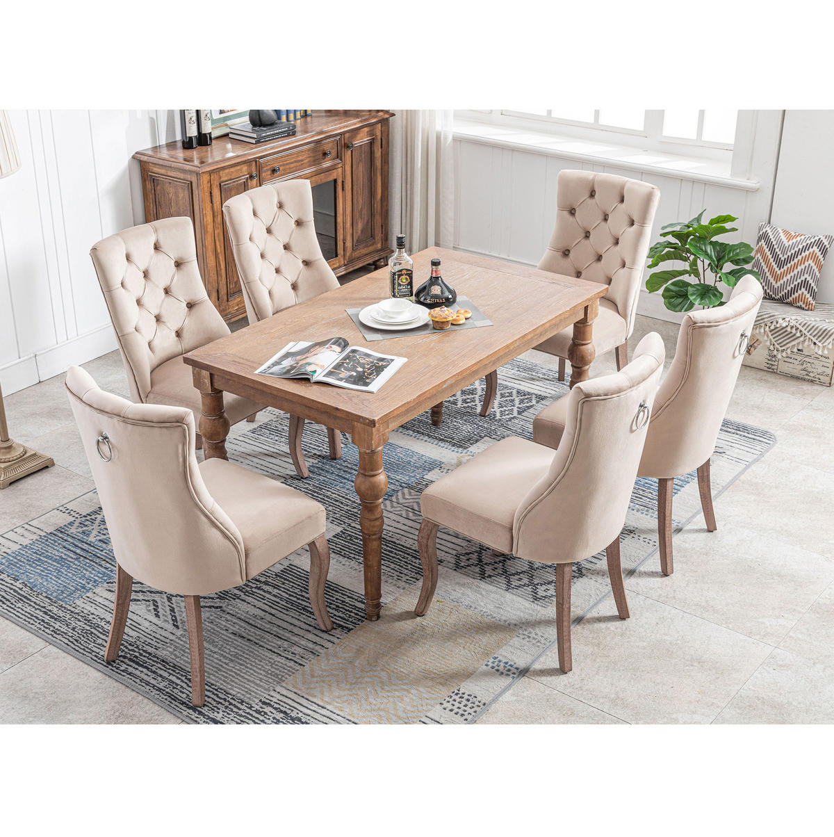 ESSZIMMERSTUHL 6er-Set mit hoher Rückenlehne 97 x 51 x 47 cm Samt Beige - Beige, Holz (51/97/51.1cm) - Meubliv