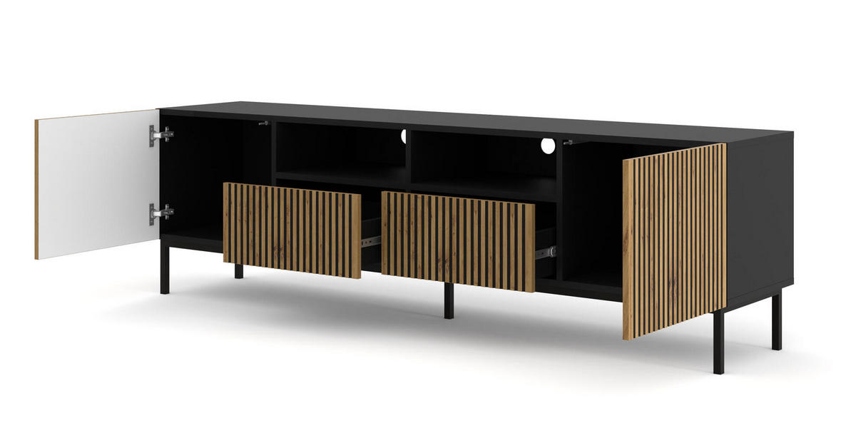 TV-LOWBOARD SCHWARZ - Beige/Schwarz, Holzwerkstoff (200/58/42cm) - FURNLUX