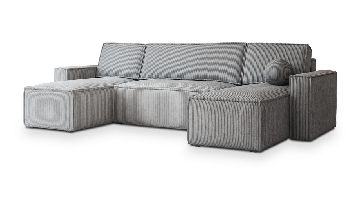 ROHOVÁ SEDAČKA PESANO světle šedá - šedá/světle šedá, dřevo/textil (306/140cm) - MASSENO