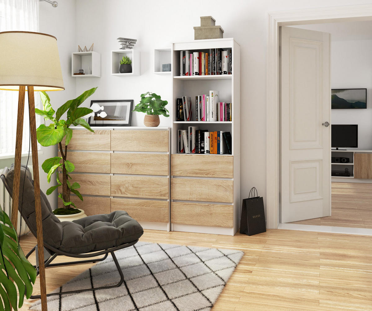 STANDREGAL Weiß, Eiche Sonoma 180/60/35 - Weiß, Holzwerkstoff (60/180/35cm) - RAUMHIRSCH FURNITURE